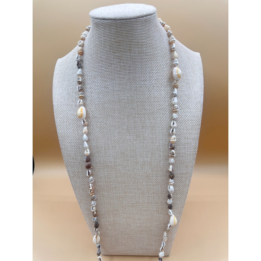 Natural Cowrie Shell Necklace Long Boho Beach Coastal Surfer Statement Jewelry